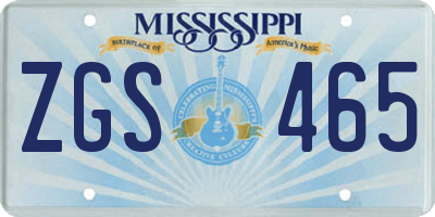 MS license plate ZGS465