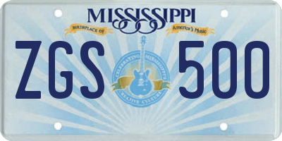 MS license plate ZGS500