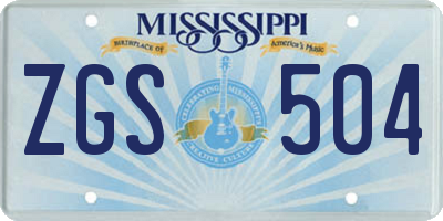 MS license plate ZGS504