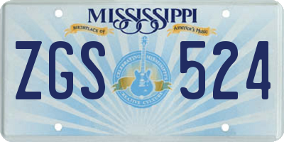 MS license plate ZGS524