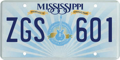 MS license plate ZGS601