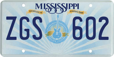 MS license plate ZGS602