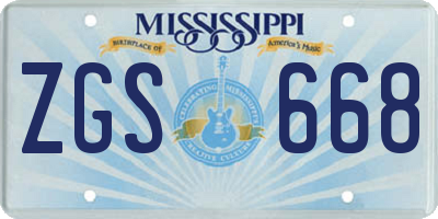 MS license plate ZGS668