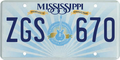 MS license plate ZGS670