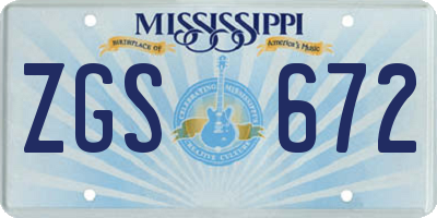 MS license plate ZGS672