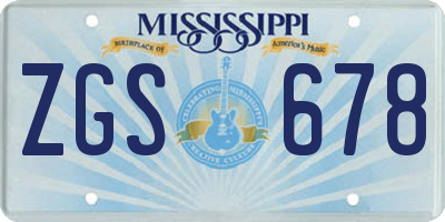 MS license plate ZGS678