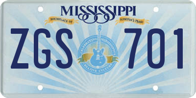 MS license plate ZGS701