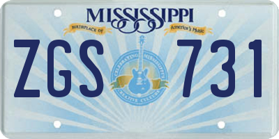 MS license plate ZGS731