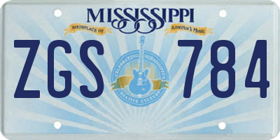 MS license plate ZGS784