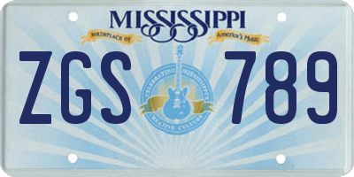 MS license plate ZGS789