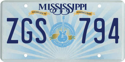 MS license plate ZGS794