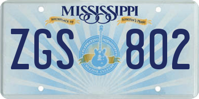 MS license plate ZGS802