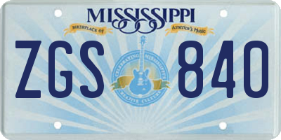 MS license plate ZGS840
