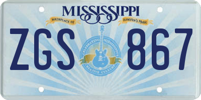 MS license plate ZGS867