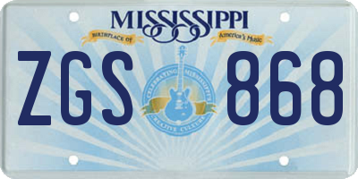 MS license plate ZGS868