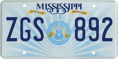 MS license plate ZGS892