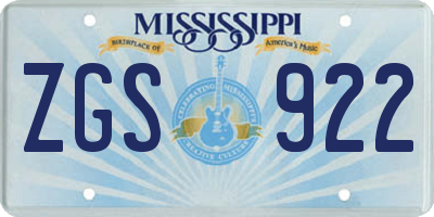 MS license plate ZGS922
