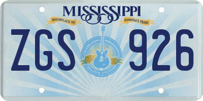 MS license plate ZGS926