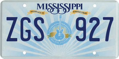MS license plate ZGS927