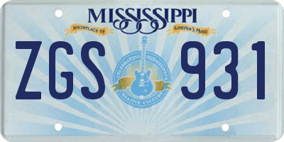 MS license plate ZGS931