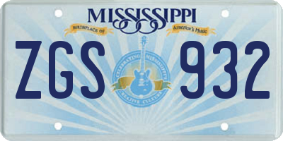 MS license plate ZGS932
