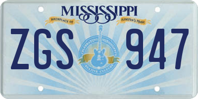 MS license plate ZGS947