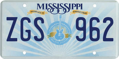 MS license plate ZGS962