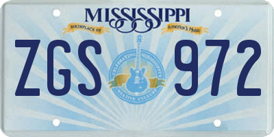MS license plate ZGS972