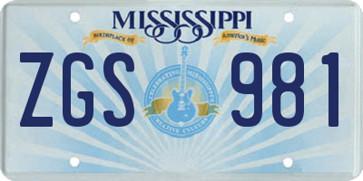 MS license plate ZGS981