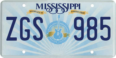 MS license plate ZGS985