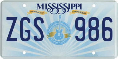 MS license plate ZGS986
