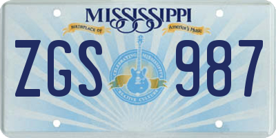 MS license plate ZGS987