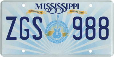 MS license plate ZGS988