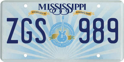 MS license plate ZGS989