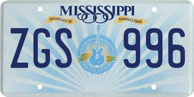 MS license plate ZGS996