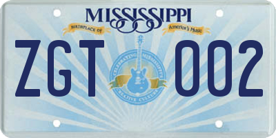 MS license plate ZGT002