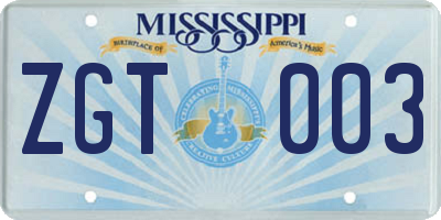 MS license plate ZGT003