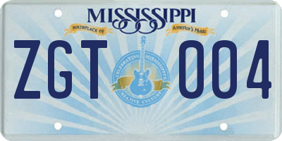 MS license plate ZGT004