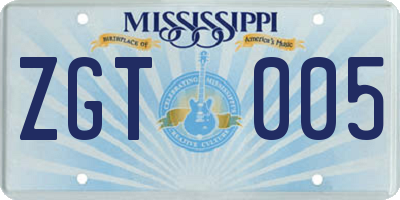 MS license plate ZGT005