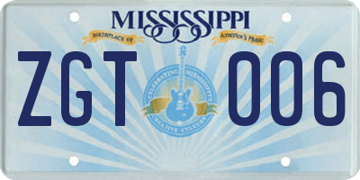 MS license plate ZGT006