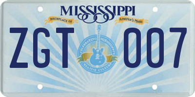 MS license plate ZGT007