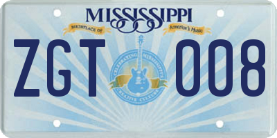 MS license plate ZGT008