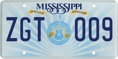 MS license plate ZGT009