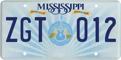 MS license plate ZGT012