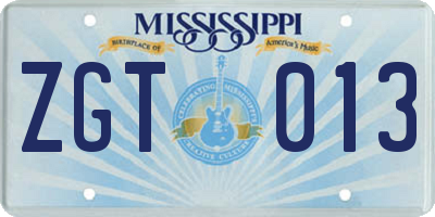 MS license plate ZGT013