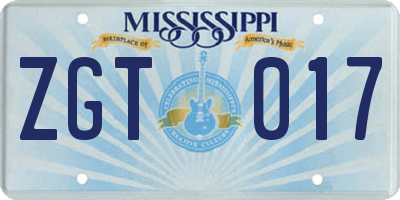 MS license plate ZGT017