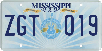 MS license plate ZGT019