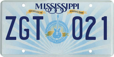 MS license plate ZGT021