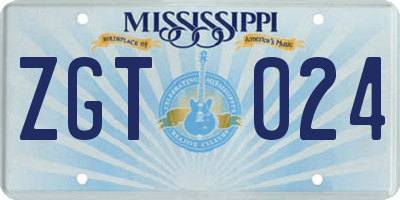 MS license plate ZGT024