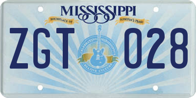 MS license plate ZGT028